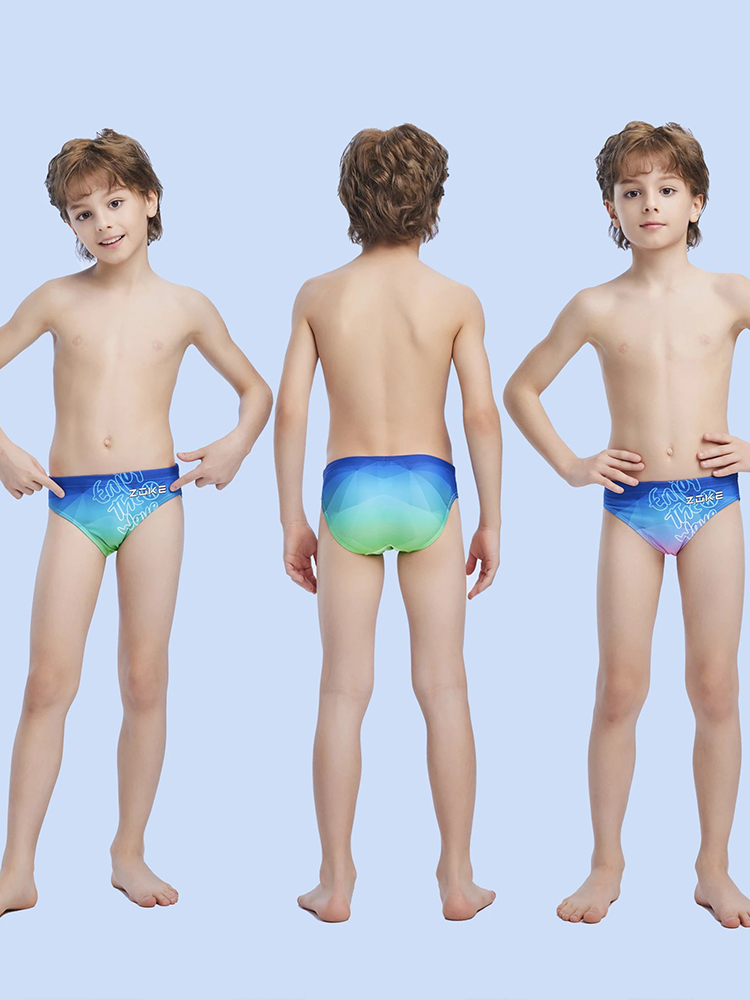 Zoke Zhouke Children and Boys Professional Training Five-point Swimming Trunks Small, Middle and Big Children Youth Competition Triangle Swimming Trunks