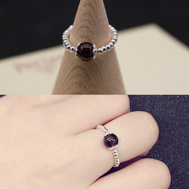 ແຫວນເງິນ 925 sterling silver bead ring small flower garnet lotus bell butterfly love fish custom women's jewelry