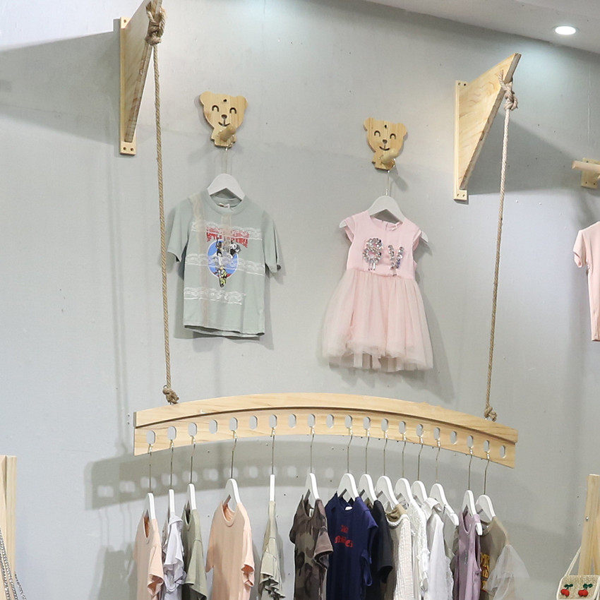 Clothing Store Suspended Ceiling Suspended Ceiling Hanging Shelf Women's Clothing Shelves Solid Wood Retro Hung Clothes Racks Clothes Hanger Children Clothing