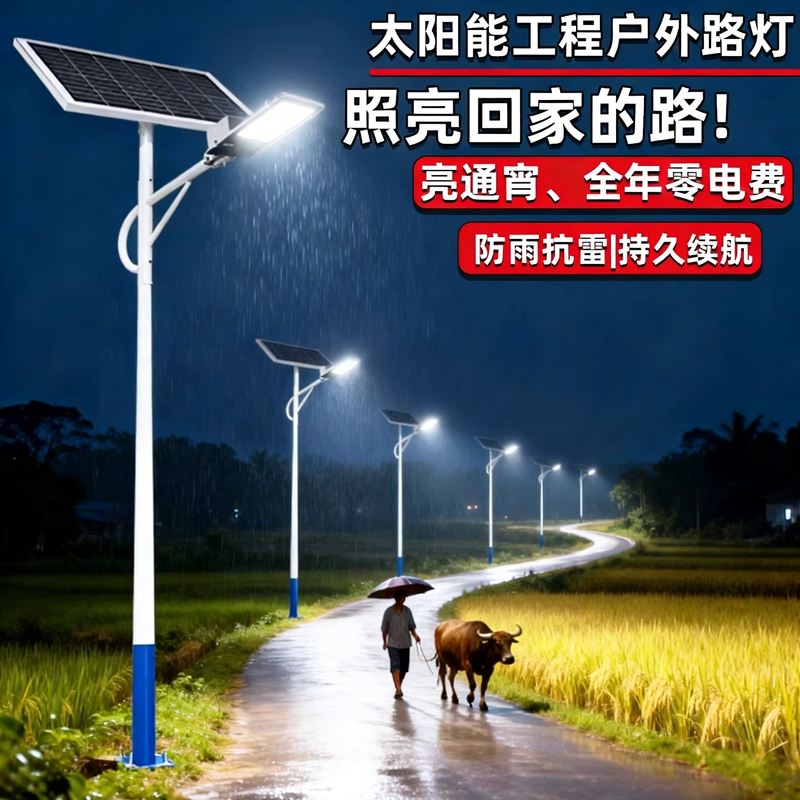 Solar Street Light Outdoor Lamp 6m New Rural Led Project Ultra-Bright High-Power Garden Light with Pole Wide-Angle