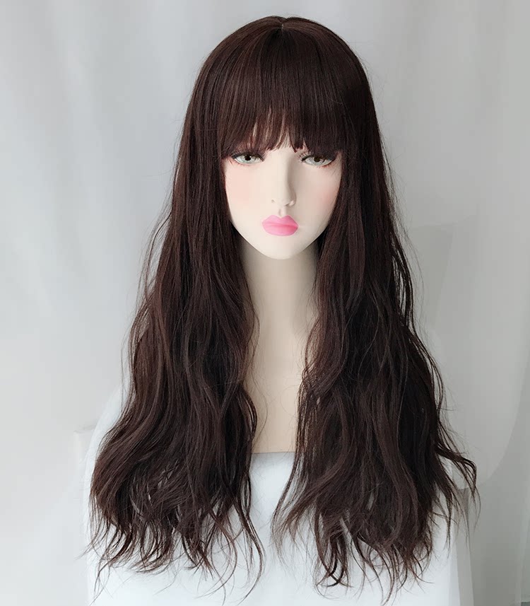 Micro - roll fluffy long curls can be skewed to shatter thin Liu Hai
