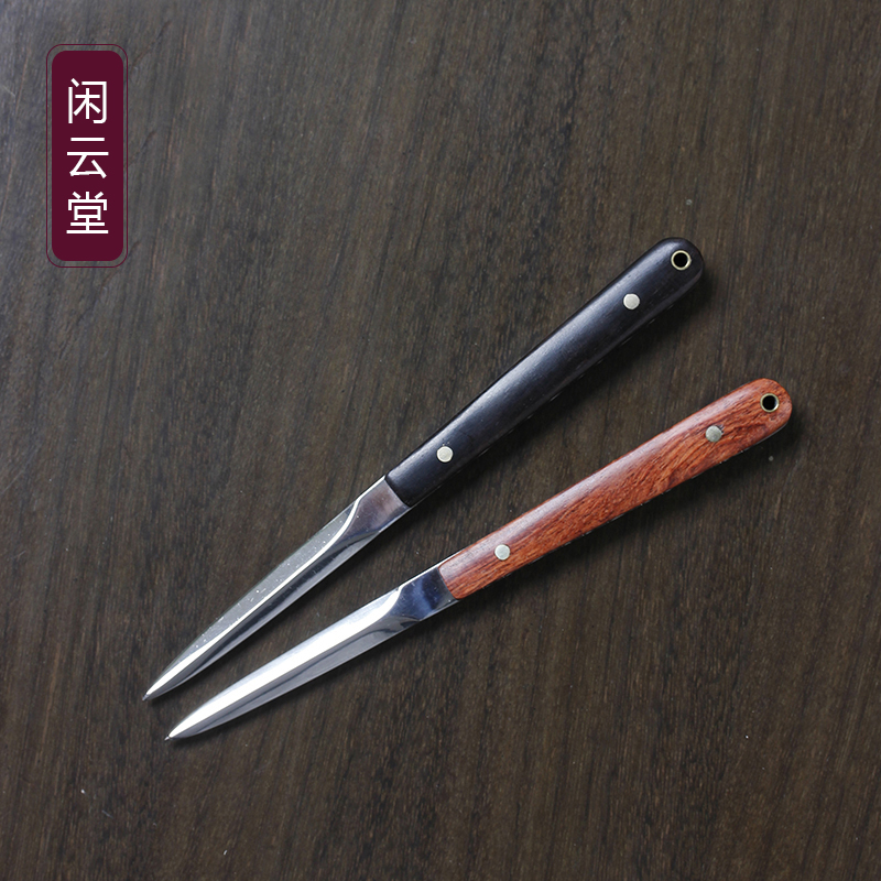 Mirror stainless steel tea knife Puer tea knife Handmade tea needle Mahogany tea cone Tea ceremony accessories Pry tea tools