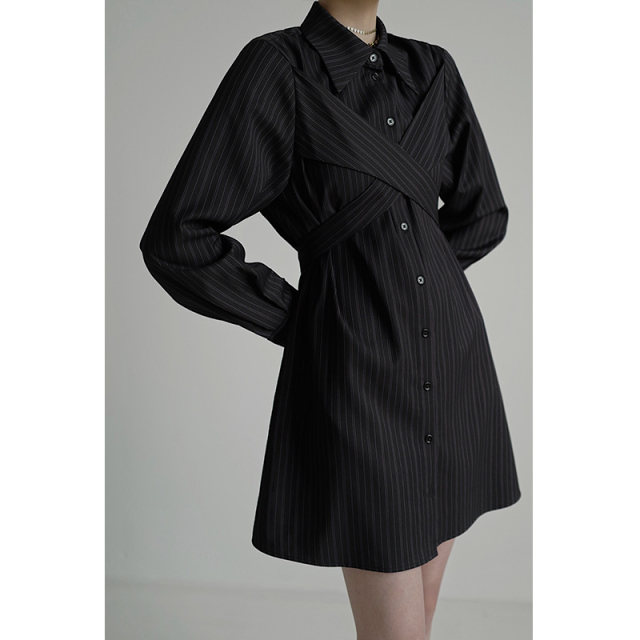 Mrs. Chen CHENTAITAI-obedient pass-long-sleeved tie shirt dress