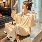 Осенняя пижама, лонгслив, хлопковый демисезонный милый комплект, в корейском стиле