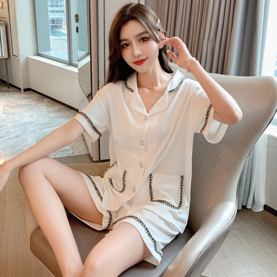 taobao agent Cotton summer pijama, thin fashionable brand set, with short sleeve