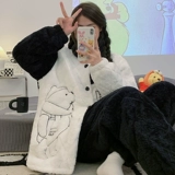 Коралловая бархатная зимняя стеганая утепленная пижама, фланелевый демисезонный комплект, с медвежатами