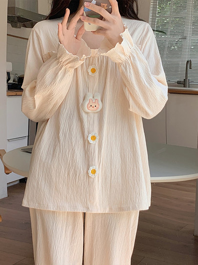 Pajamas Women's Spring and Autumn Winter Net Red Sleeve Loose Loose and Cute Mrs. Summer Summer Boxer Home Service Women's Set