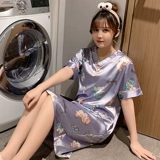 Весенняя летняя шелковая пижама, платье, короткий рукав, оверсайз, большой размер