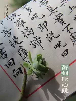 Paper copy the scriptures, small letters, heart scriptures, brush red, Pu Ru heart, Zhixuan paper, this line of Buddhist scriptures