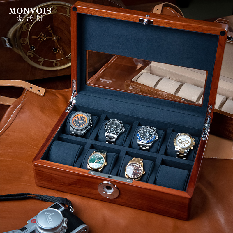 High-End Rosewood Watch Storage Box with Fingerprint Lock for Home Use, Integrated Watch and Jewelry Box, Popular Online
