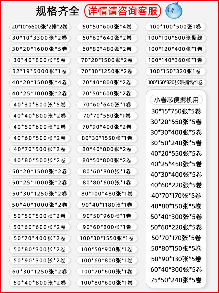 Three-Proof Thermal Paper Label Paper 50*20 30 40 60×80 100 150 Self-Adhesive Printing Barcode Stickers