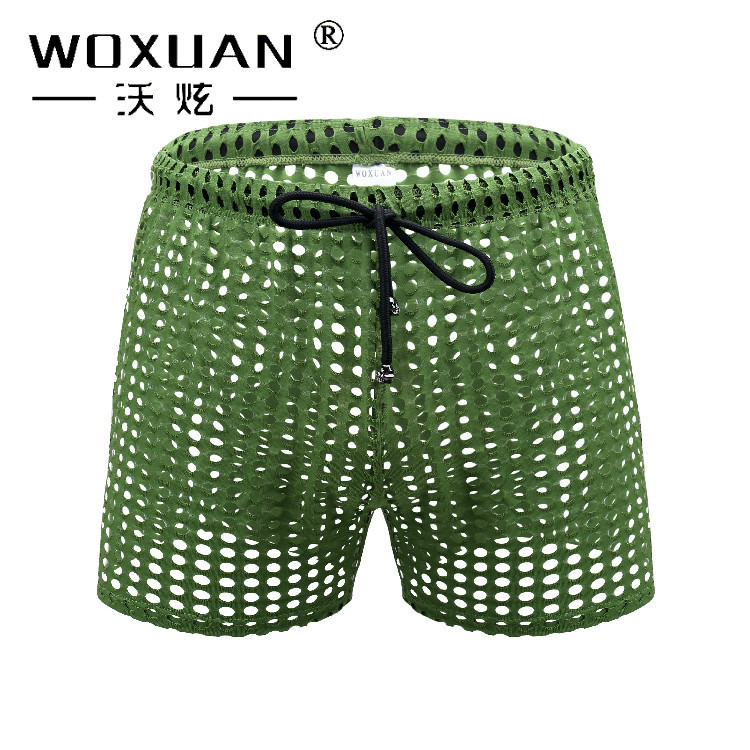 Woxuan Men's Home Shorts Elastic Nylon Hollow Mesh Single Layer Breathable Drawstring Three-Quarter Pants Wx-0033