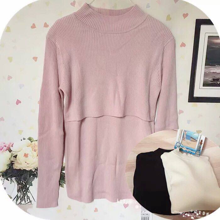Pregnancy Color Pregnancy Woman Dress Spring Autumn Pregnant Woman Medium Long Version Laced Sweater Semi-High Neckline Cardiovert Pregnant Woman Blouse