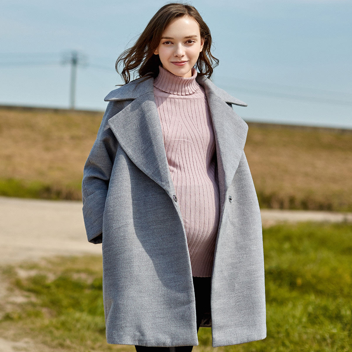 Pregnancy Color Maternity Coat Autumn and Winter New Maternity Warm Coat Loose Large Size Temperament Mid-length Coat