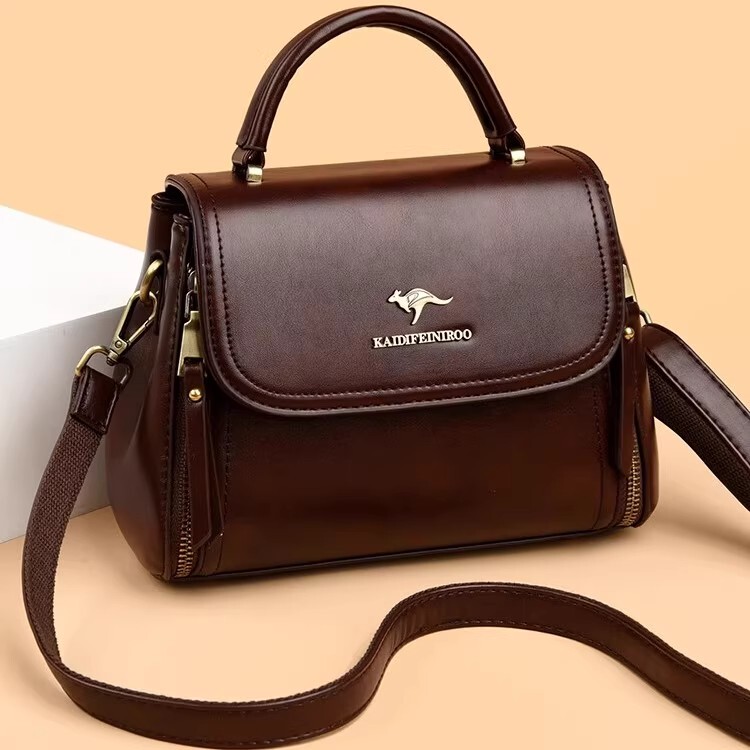 Hong Kong Genuine Leather Handbag Women's Bag 2026 New Fashion Shoulder Bag Versatile Cowhide Crossbody Bag for Women