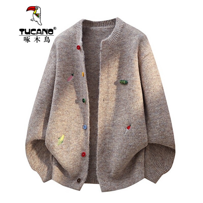 Woodpecker 2026 New Style Personalized Embroidered Sweater Cardigan for Men, Loose and Lazy Style Knitwear Jacket Woodpecker 2026 New Style Personalized Embroidered Sweater Cardigan for Men, Loose and Lazy Style Knitwear Jacket