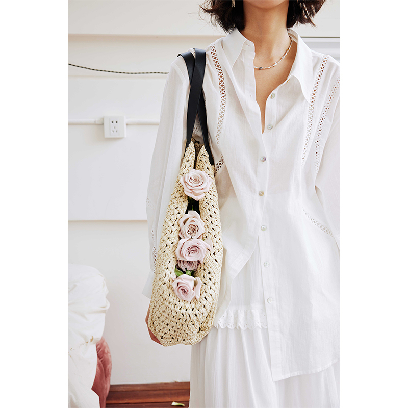 Rosebanks White Shirt with Lace Insert Lace Trim Holiday White Shirt Rosebanks White Shirt with Lace Insert Lace Trim Holiday White Shirt