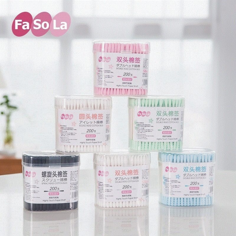 FaSoLa double - headed paper axle cotton antibacterial pure cotton cotton makeup removal and ear skim cotton rods 200