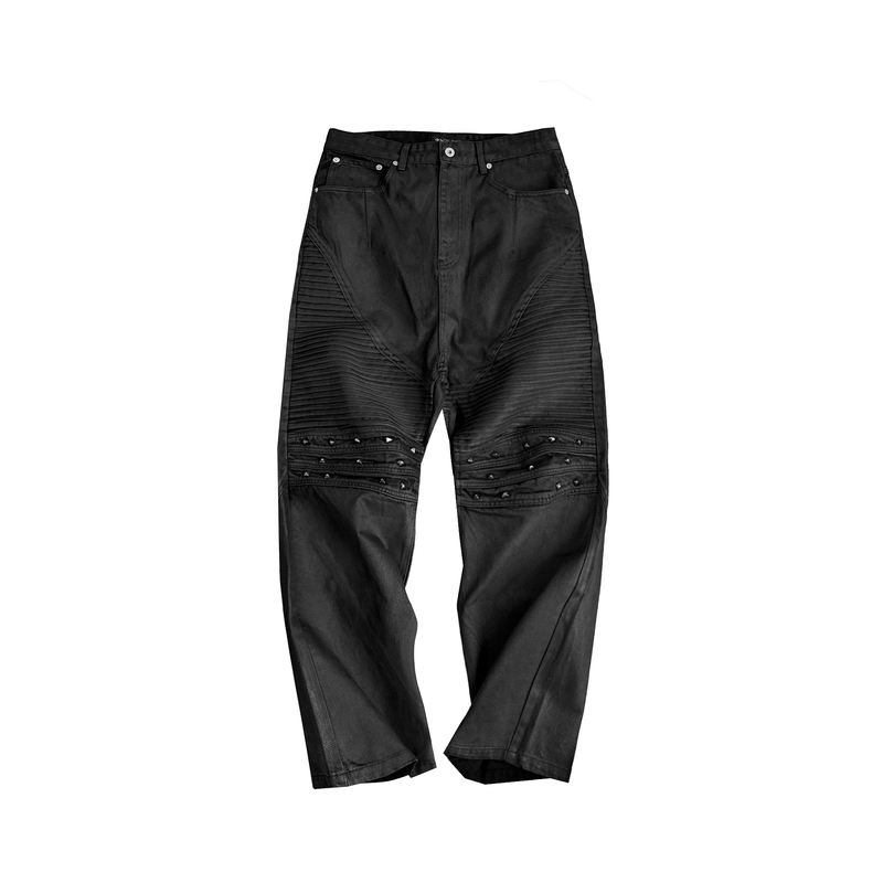 Gojoyjinni Rivet Motorcycle Armor Waxed Heavy-Duty Loose-Fitting Jeans