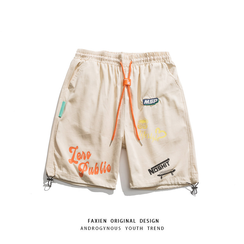 FAXIEN Day Tidal Cards Letters Printed Casual Shorts Men 2021 Summer New Loose Sport 50% Pants