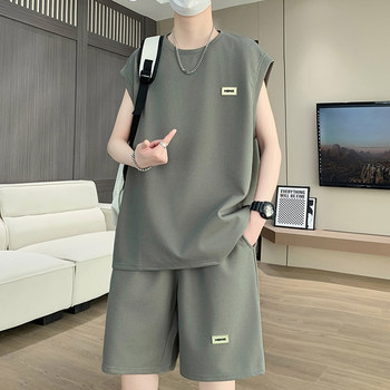 Casual Vest Suit for Men, Ice Silk Quick-Drying Sleeveless T-Shirt, Men's Summer Waffle Running Sports Short-Sleeved Shorts