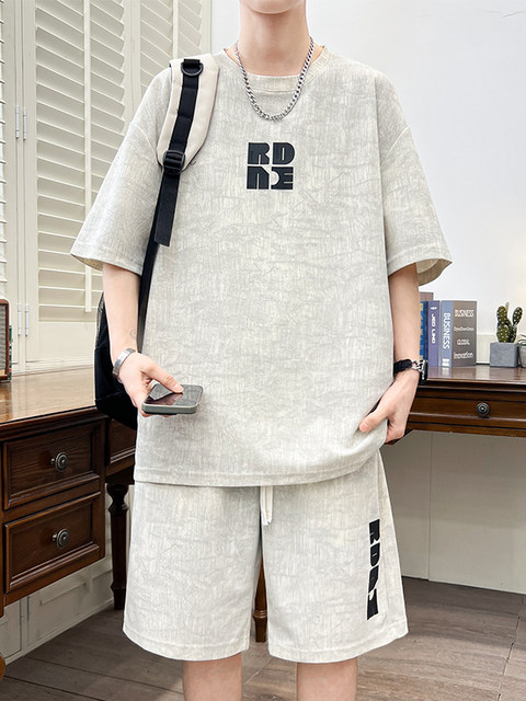 Summer casual suit for men 2025 new youth loose sports shorts short-sleeved handsome two-piece suit