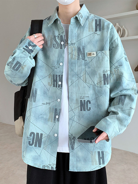 Pure Cotton Pink Long-Sleeved Shirt for Men, Spring and Autumn Loose Trendy Brand, Cool High School Student Work Shirt Jacket for Men