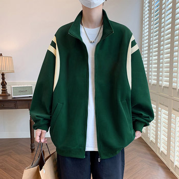 Men's Cardigan Sweatshirt, Men's Spring and Autumn Student Style, Fleece-Lined, Thickened, Trendy Brand, Loose Fit, Spring Clothing for Teenagers