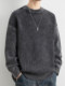 Retro cotton crew neck sweater men's autumn and winter heavy imitation denim distressed loose pullover sweater tops