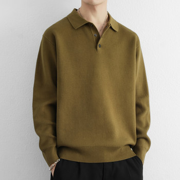 Lapel Pure Cotton Sweater for Men, Polo Collar, Autumn and Winter 2025 New Heavy-Duty Men's Knitted High-End Trendy Sweater