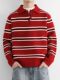 American retro striped POLO collar sweater for men in autumn and winter loose couple lapel long-sleeved sweater top thickened