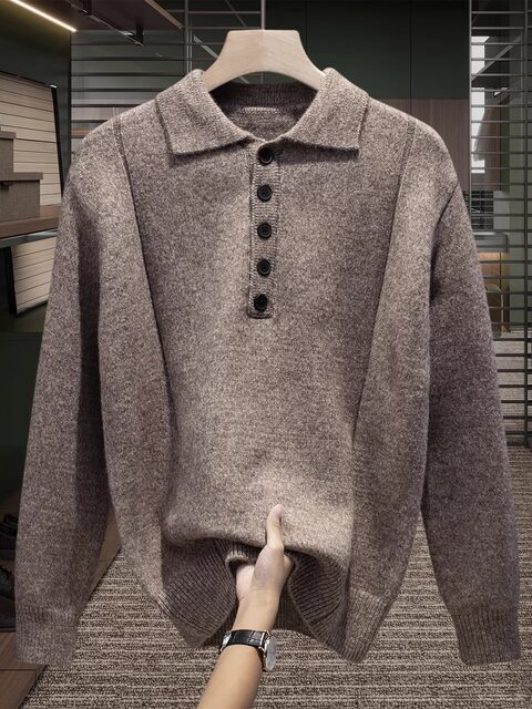 Relaxed Old Money Style Knitted Polo Shirt for Men, 2025 Autumn and Winter New Product, High-End Thickened Casual Pullover Sweater