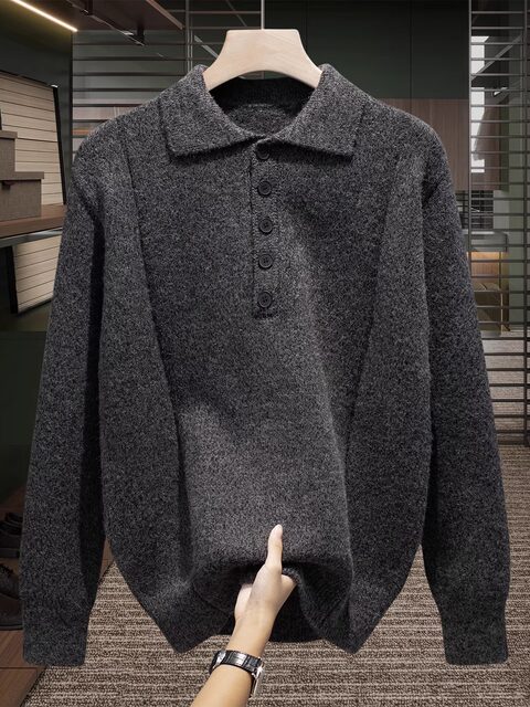 Relaxed Old Money Style Knitted Polo Shirt for Men, 2025 Autumn and Winter New Product, High-End Thickened Casual Pullover Sweater