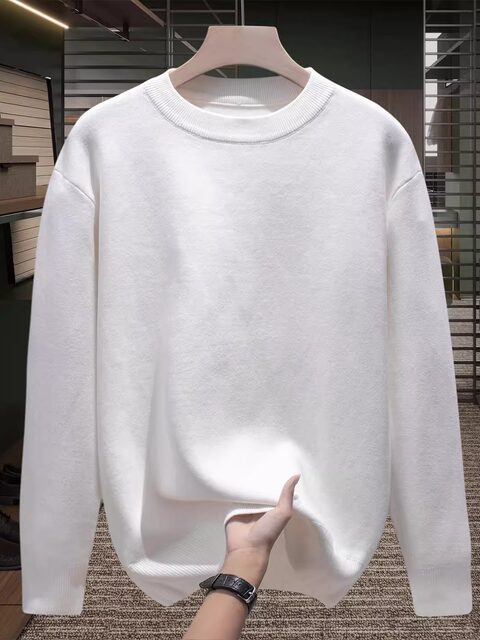 White inner warm sweater men's pure cotton high street American thickened sweater 2025 winter new men's sweater