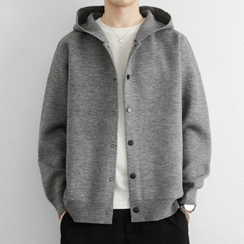 Heavyweight Knitted Cardigan Jacket for Men, Spring and Autumn, Minimalist Niche Hooded Jacket, Men's High-End Loose-Fitting Autumn Top