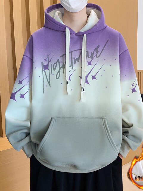 Gradient Color Hooded Sweatshirt for Men 2025 New Autumn and Winter Youth Casual Fleece-Lined Thickened Inner Layer Jacket Top