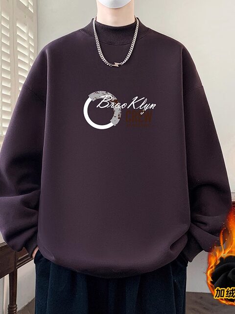 Half-Turtleneck Sweatshirt for Men, Fleece-Lined and Thickened, New Autumn and Winter Style for Teenagers, Older Children, Students, Boys, Warm and Stylish Base Layer Shirt