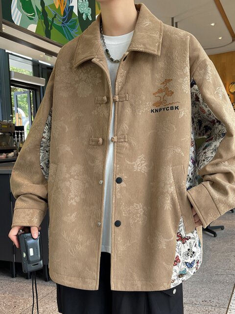 Ethnic style lapel jacket for men spring and autumn 2025 new trendy brand high-end shirt men's autumn handsome jacket