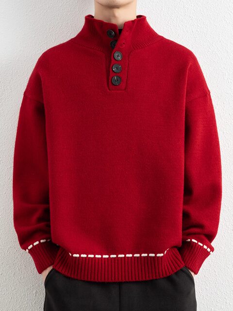 Half turtleneck stand-up collar sweater for men's zodiac year red autumn and winter new style 2026 Year of the Horse knitted bottoming shirt top clothes