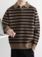 High-end retro sweater men's POLO collar striped contrast pullover jacket men's autumn and winter heavy bottoming sweater