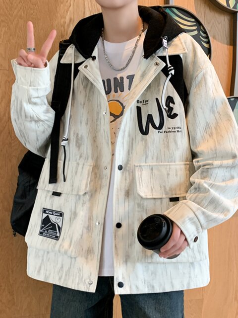 Removable hooded jacket for men spring and autumn new 2025 jacket high school students trendy brand handsome teenagers top clothes