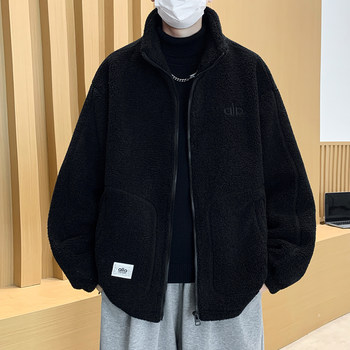 Teenagers' Stand-Up Collar Jacket, Men's Winter Fleece-Lined Thickened Jacket, Boys' Winter Clothing, Lamb Fleece Warm Clothes