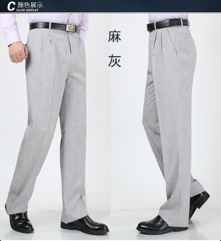 Mùa xuân và mùa hè phần mỏng trung niên quần của nam giới đôi xếp li cao eo lỏng hot straight straight daddy nạp linen phù hợp với quần