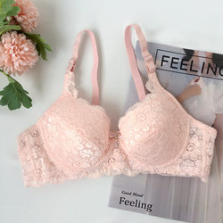 3 pieces free shipping summer thin sexy lace small breast push-up adjustable underwear two-button AB cup women's bra