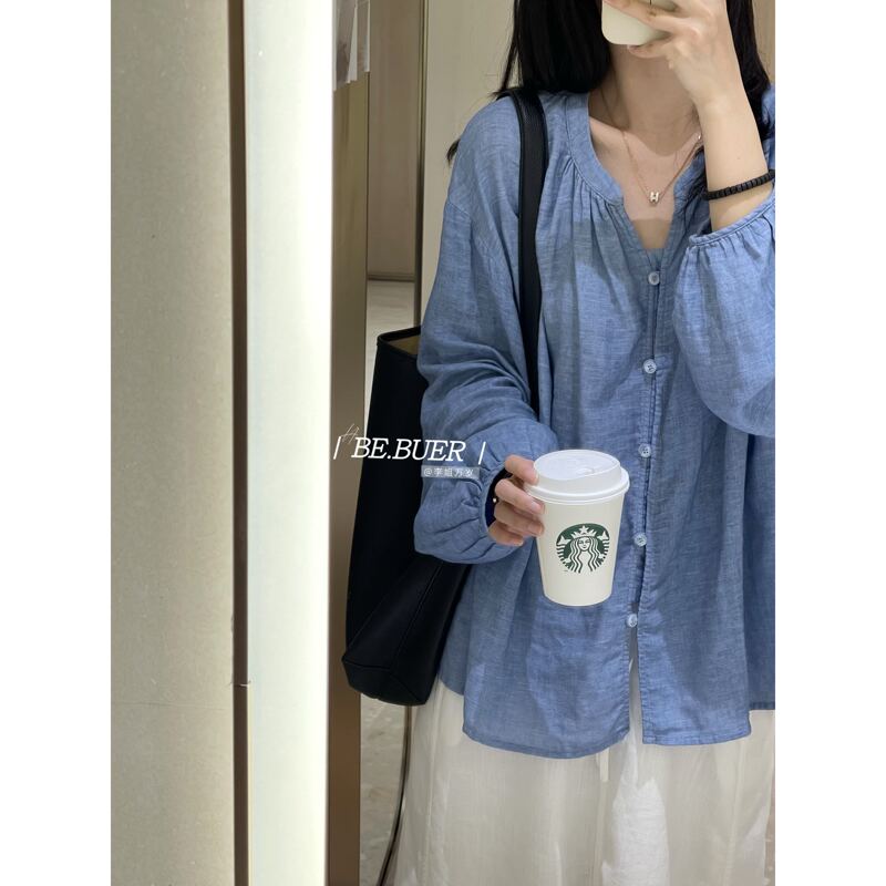 Long Live Sister Li|Artistic, Gentle, and Relaxed V-Neck Lantern Sleeve Shirt for Spring Commuting, Loose Casual Lazy Style Long Live Sister Li|Artistic, Gentle, and Relaxed V-Neck Lantern Sleeve Shirt for Spring Commuting, Loose Casual Lazy Style