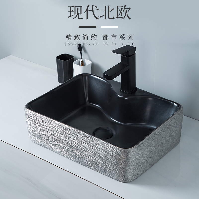 Light luxury Art Table Euro-style Metal Glaze Basin Toilet Creativity with Tap Hole Square Washing Basin