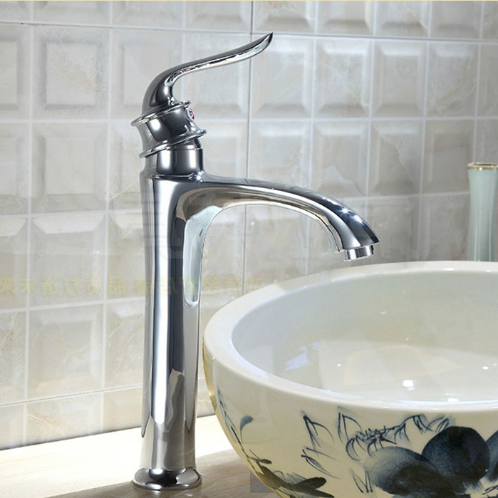 All copper basin faucet Silver hot and cold water faucet Plus high platform basin washbasin Bathroom basin Household faucet