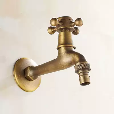 All copper antique washing machine faucet European style retro single cold into the wall quick Open automatic washing machine faucet
