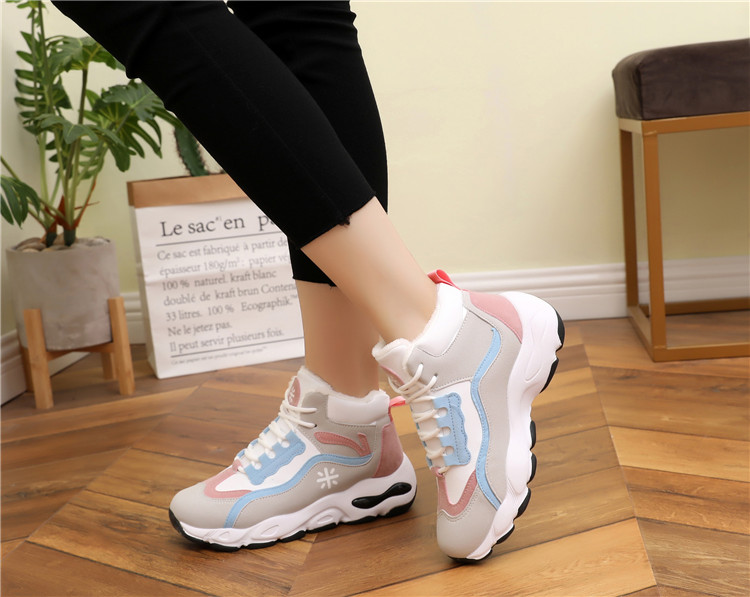 Giày cotton nữ mùa đông 2018 mới cao để giúp cộng thêm đôi giày nhung cho sinh viên Giày đế xuồng Hàn Quốc ấm áp đế bằng cũ giày cổ cao nữ