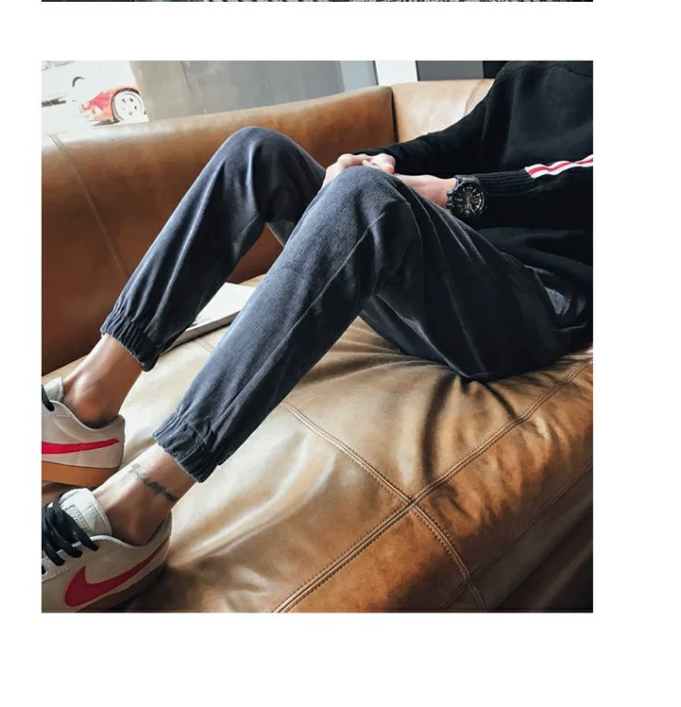 Mùa thu quần âu nam vải nhung mỏng co giãn chân quần nam thanh niên Phiên bản Hàn Quốc của quần thắt lưng màu xám thủy triều
